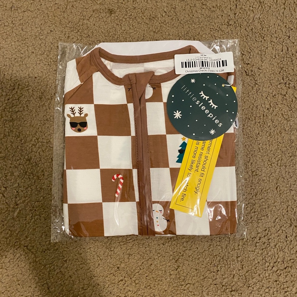 Little Sleepies Christmas Checks Pajama Set - Brown and White